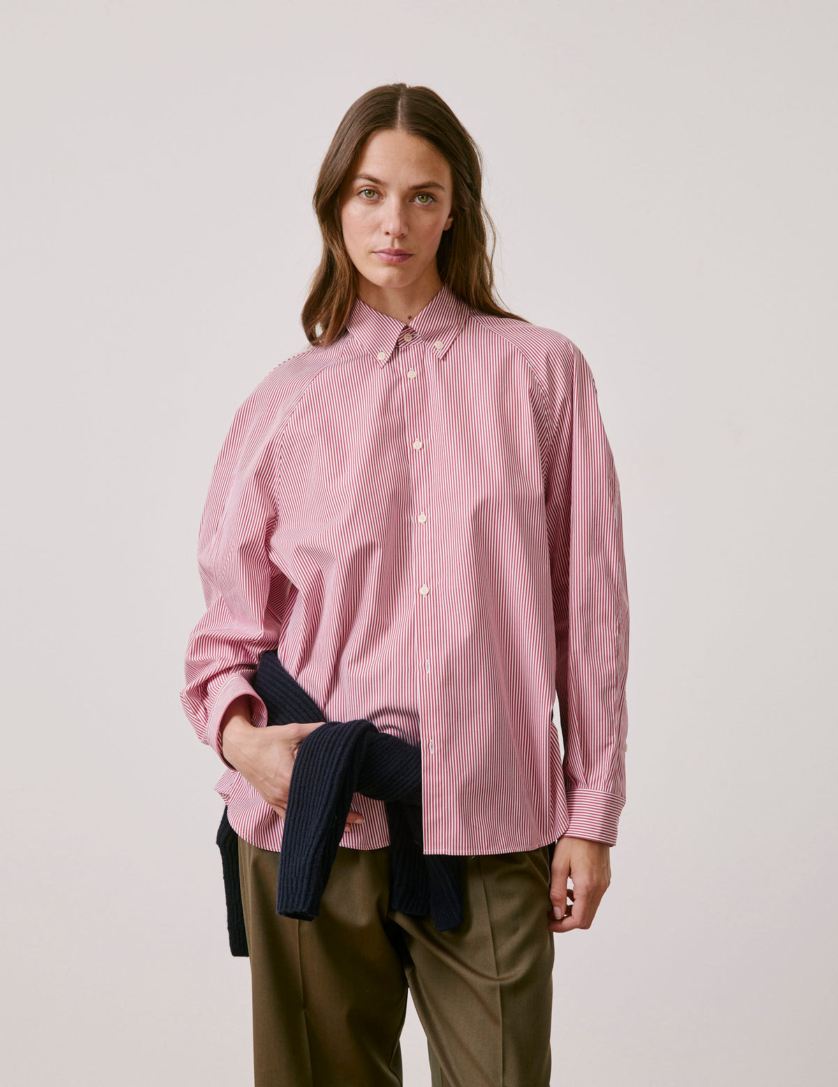 Chemise oversize Paloma rayée rouge - Popeline - Col Américain#4