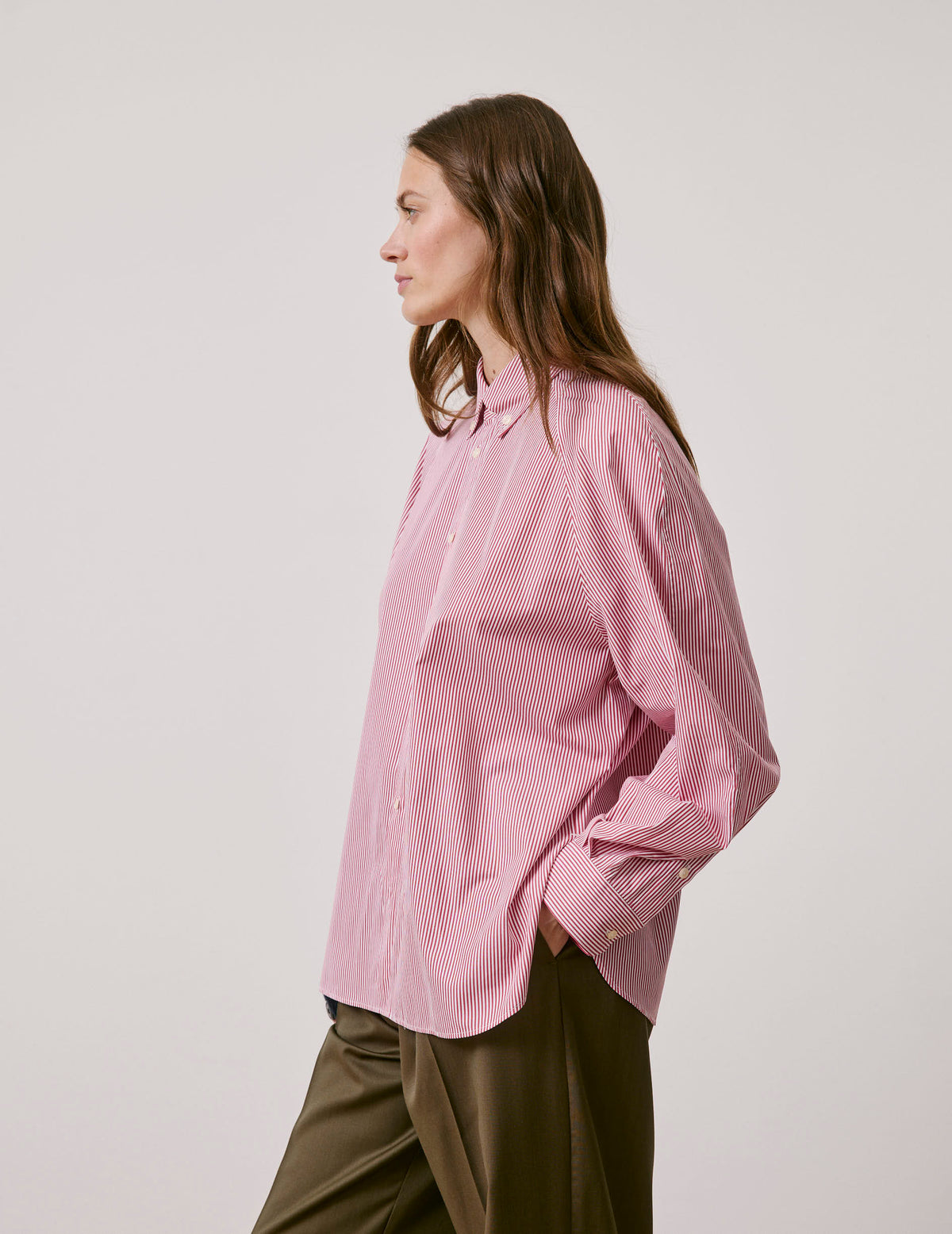 Chemise oversize Paloma rayée rouge - Popeline - Col Américain
