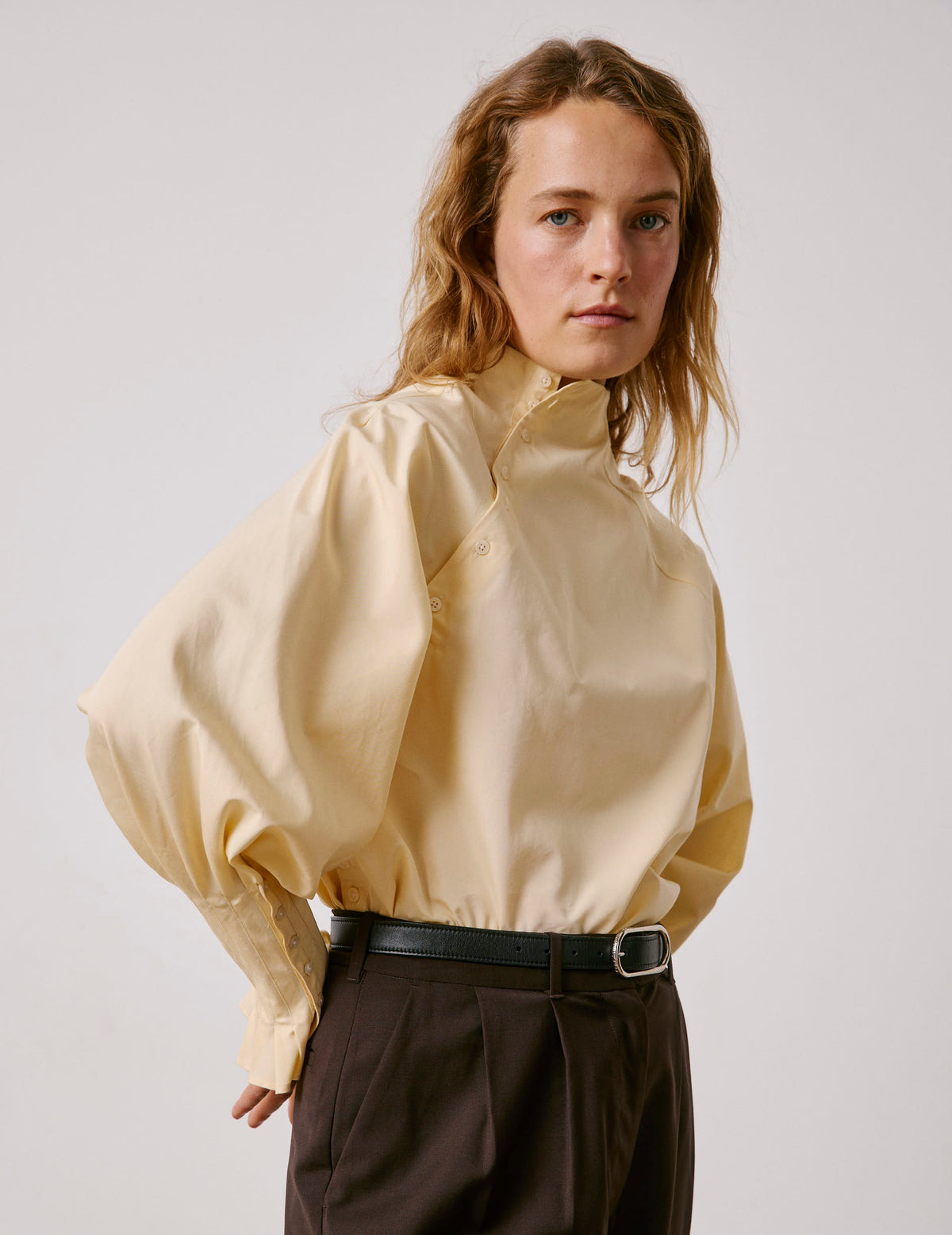 Blouse Paolina jaune - Popeline - Col Droit montant
