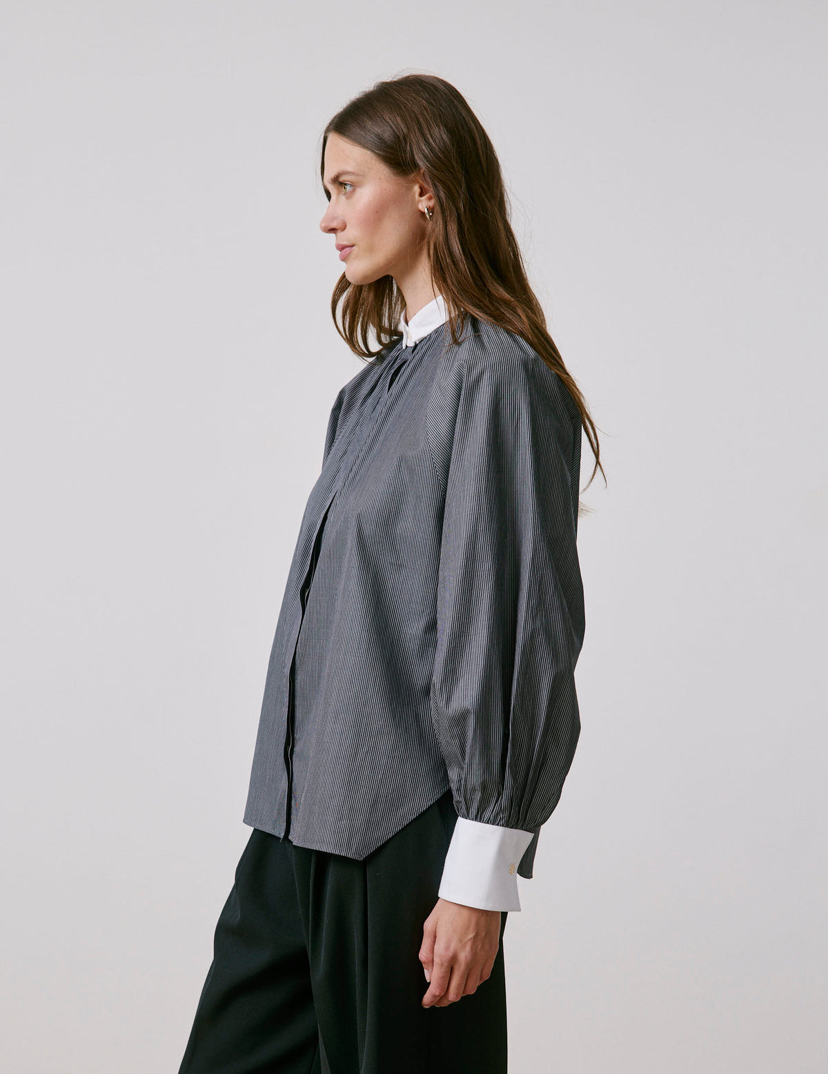 Chemise Pauline rayée noire - Twill - Col Cousu
