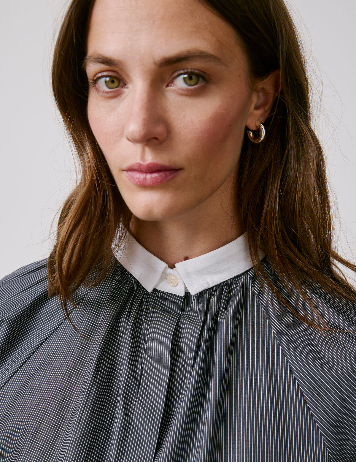 Chemise Pauline rayée noire - Twill - Col Cousu