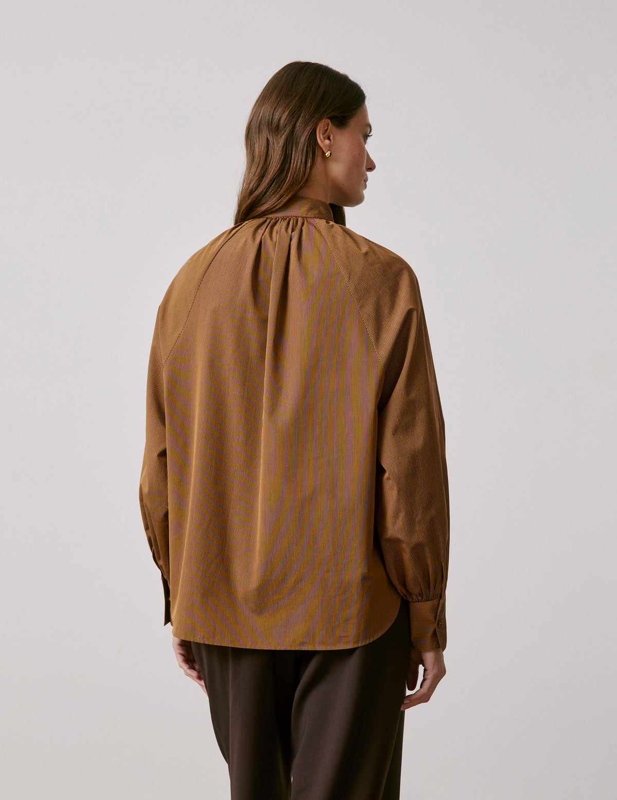 Chemise Pauline camel rayée - Popeline - Col Cousu#3