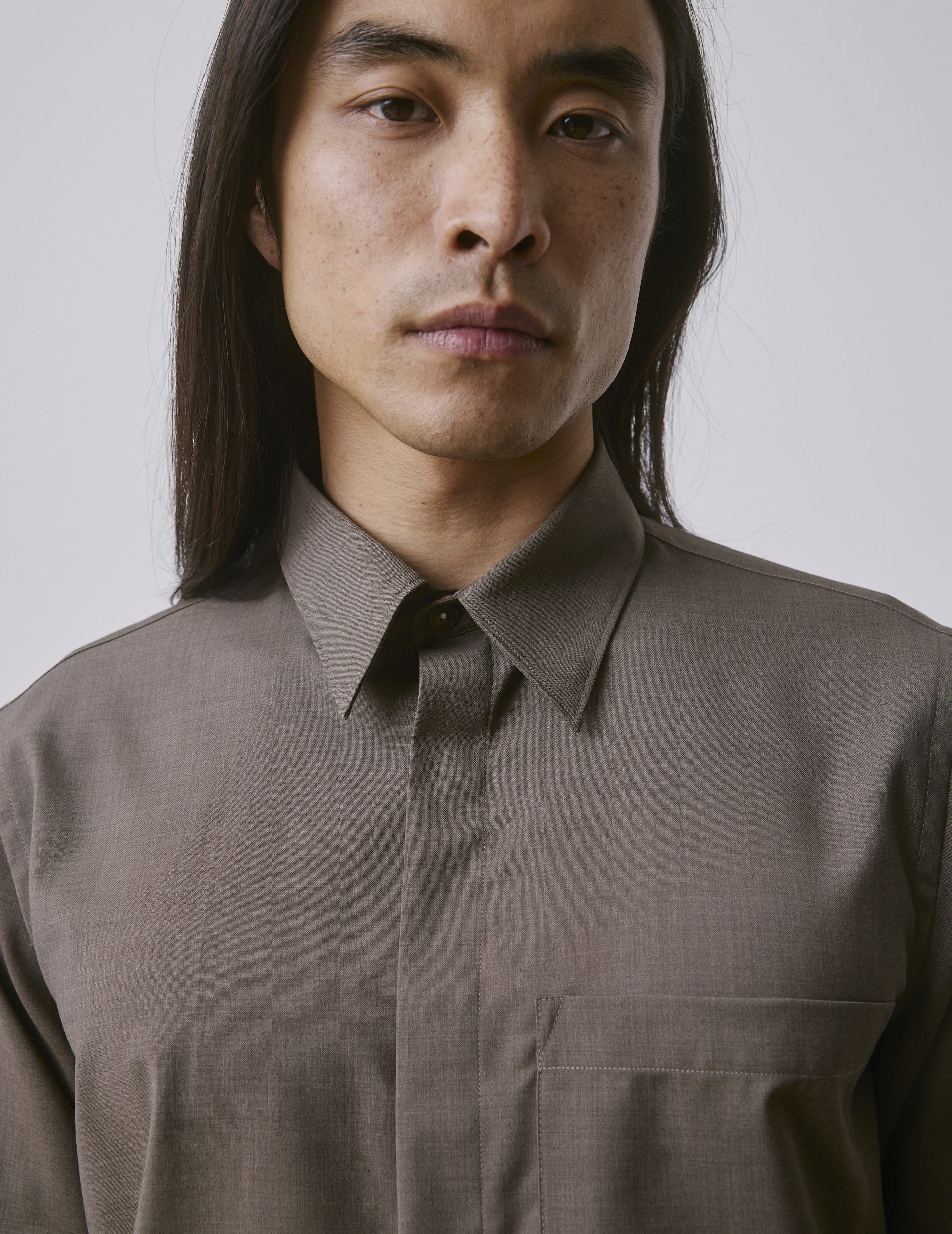Brown virgin wool Paul shirt - Wool - Prodigious Collar