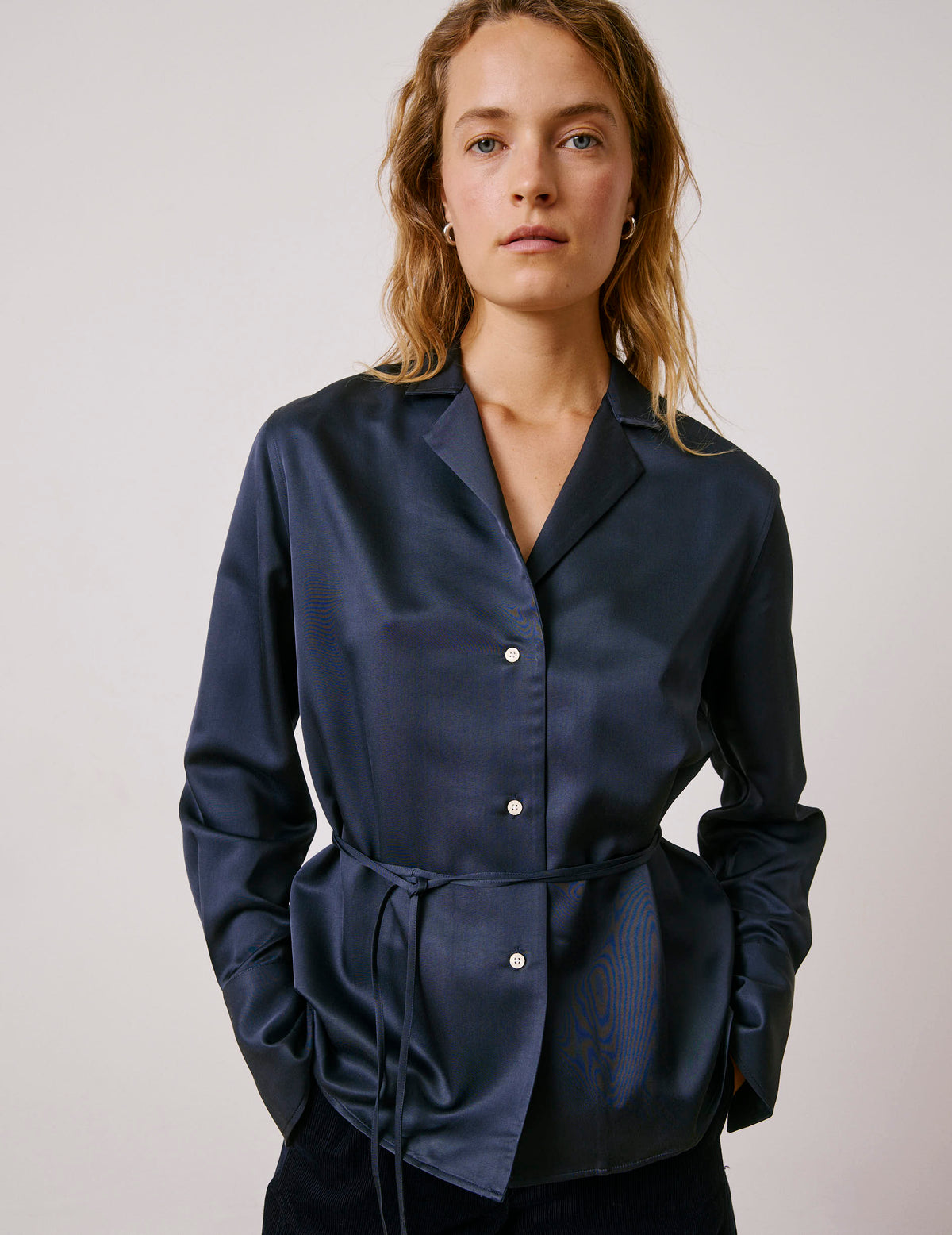 Chemise Paz bleue marine avec ceinture amovible - Viscose - Col Tailleur#4