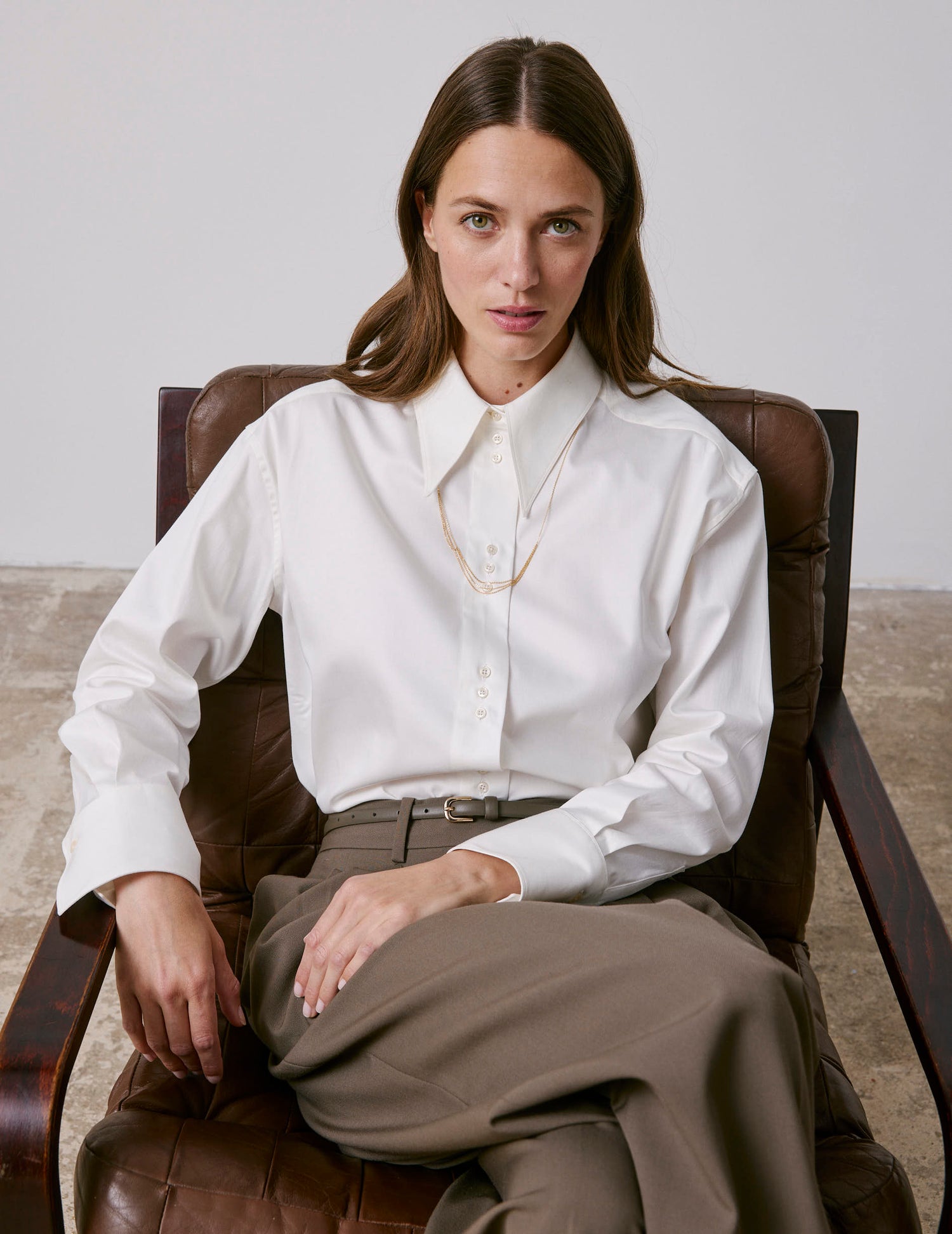 Chemise Perle écrue - Satin - Col Long
