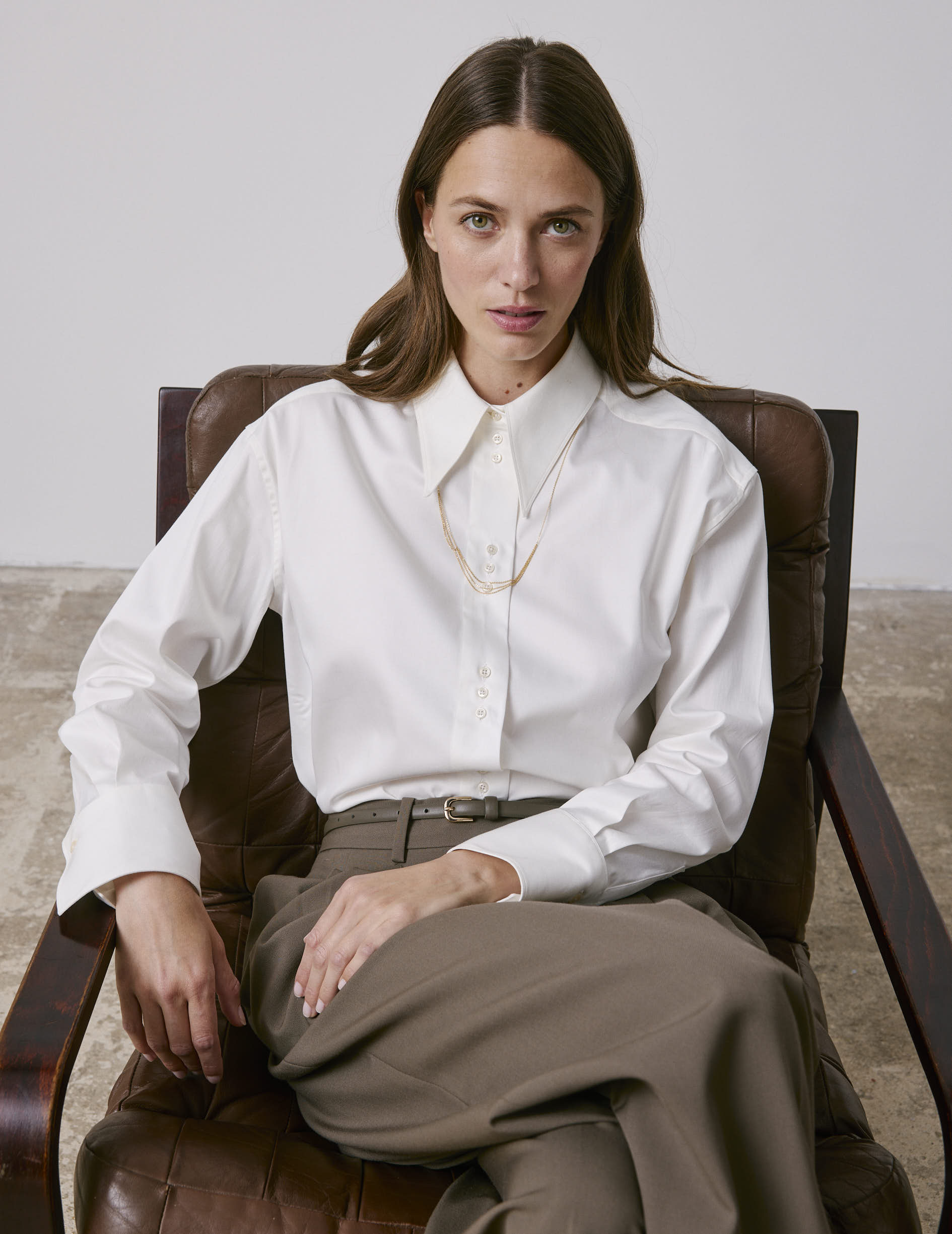 Chemise Perle écrue - Satin - Col Long