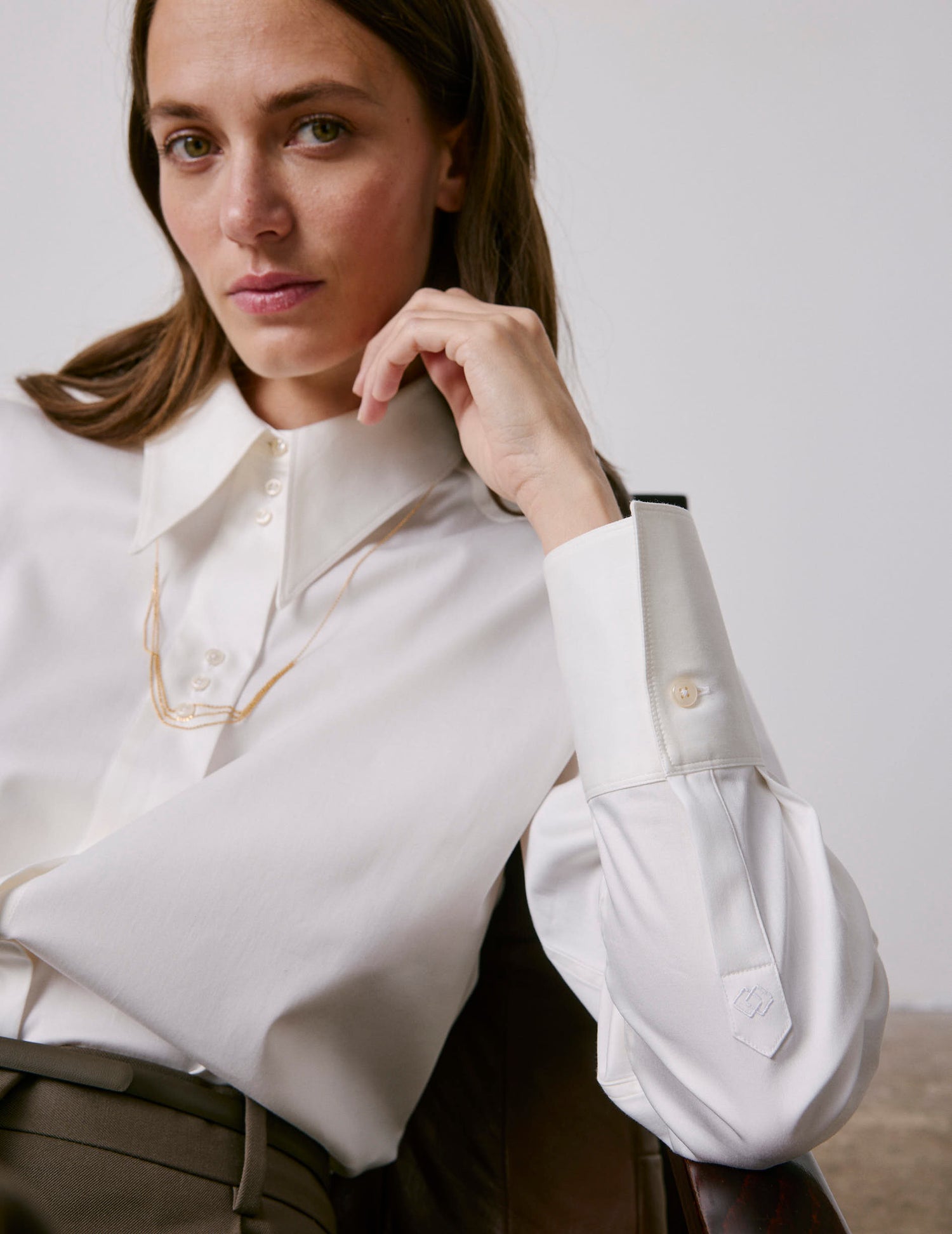 Chemise Perle écrue - Satin - Col Long#5