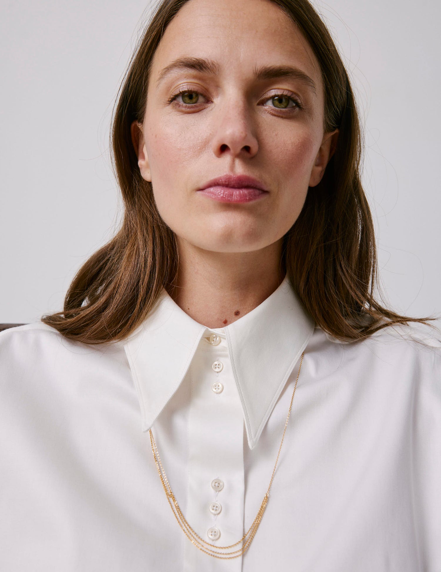 Chemise Perle écrue - Satin - Col Long#4