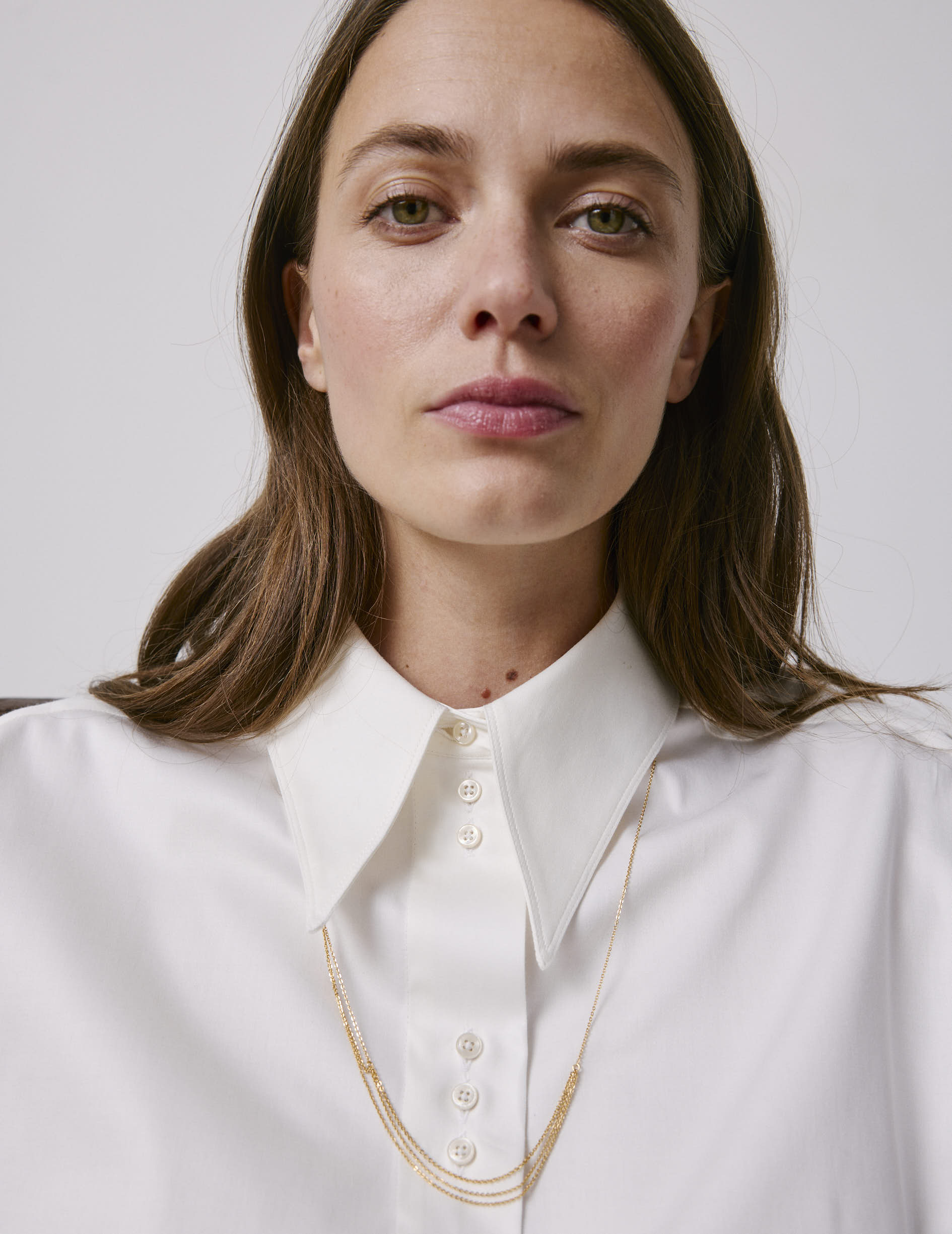 Chemise Perle écrue - Satin - Col Long