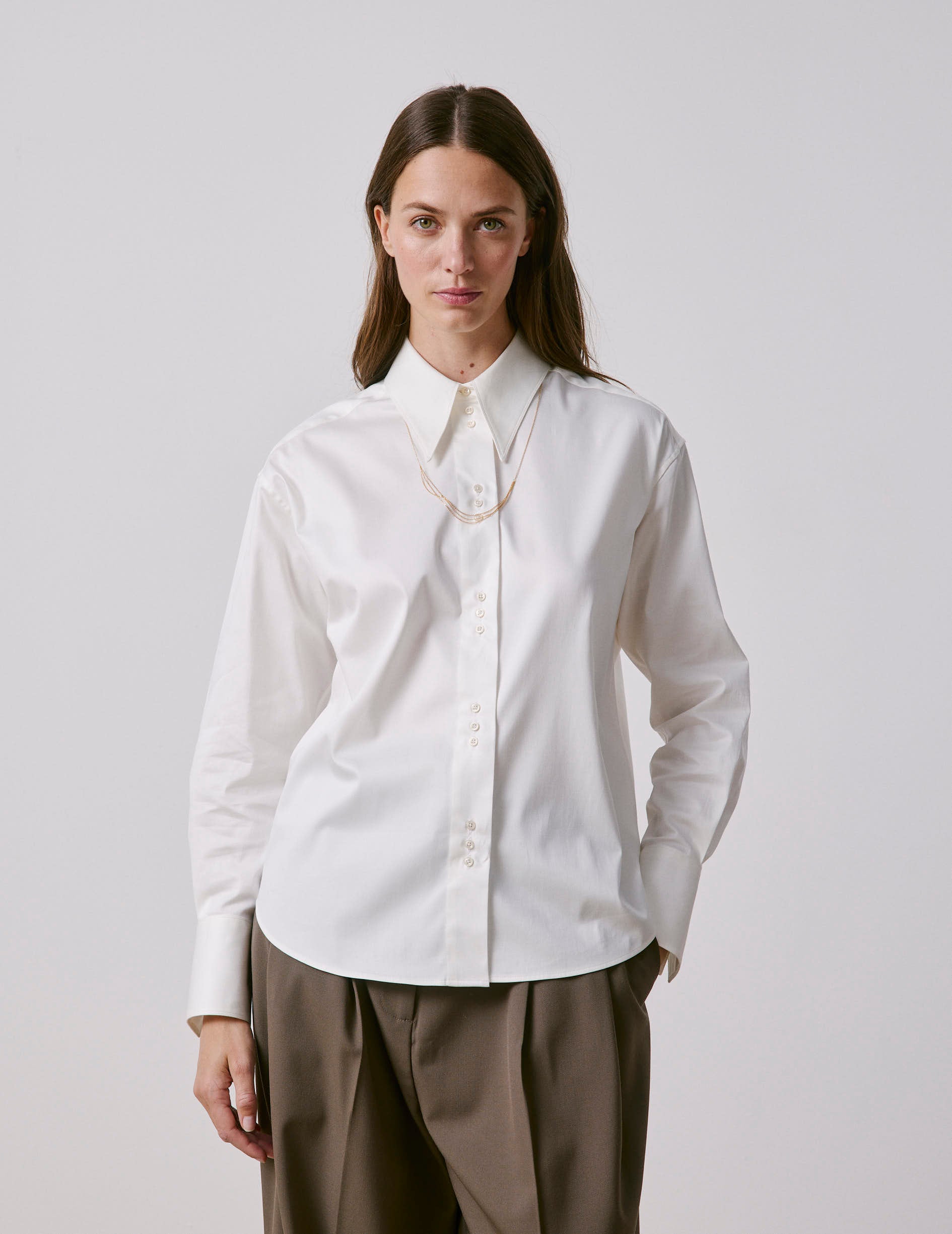 Chemise Perle écrue - Satin - Col Long