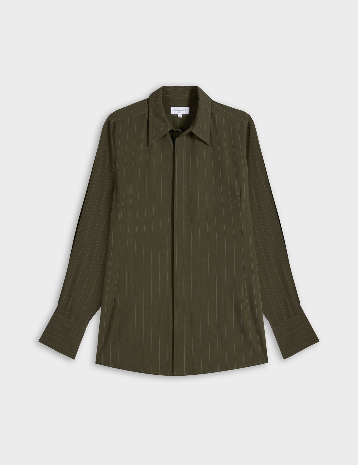 Chemise Pétale rayée kaki - Viscose - Col Long#8