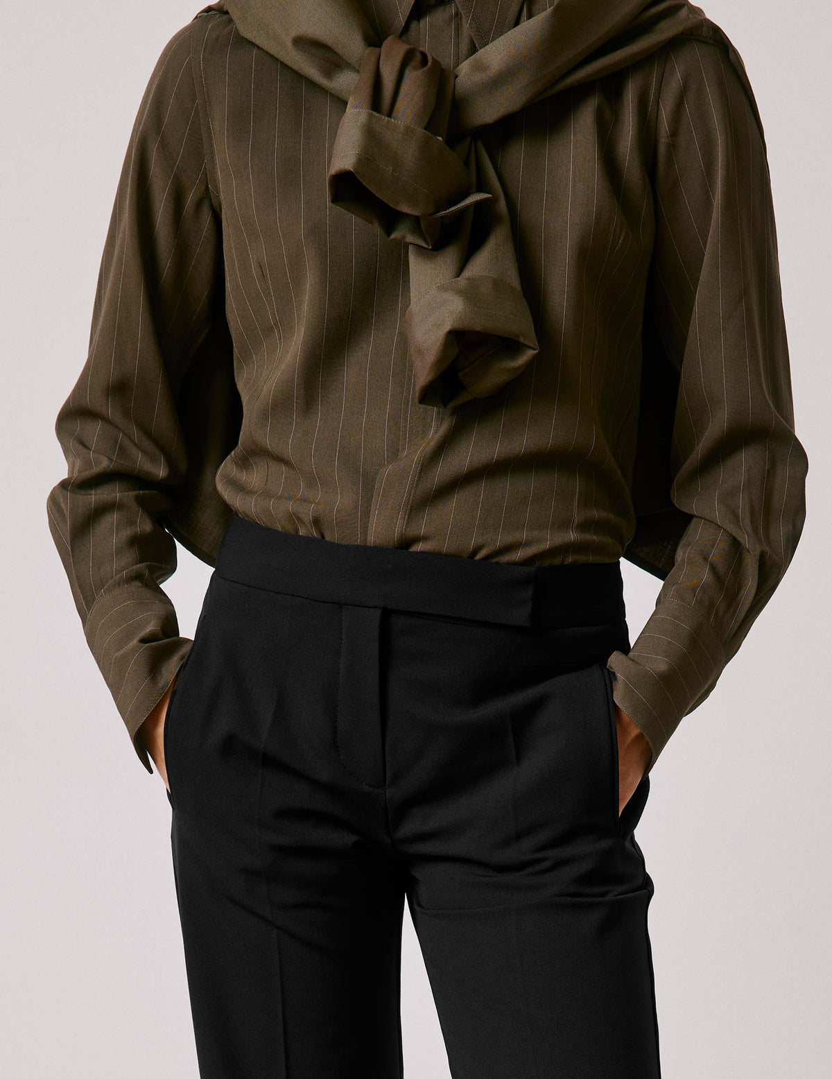Chemise Pétale rayée kaki - Viscose - Col Long