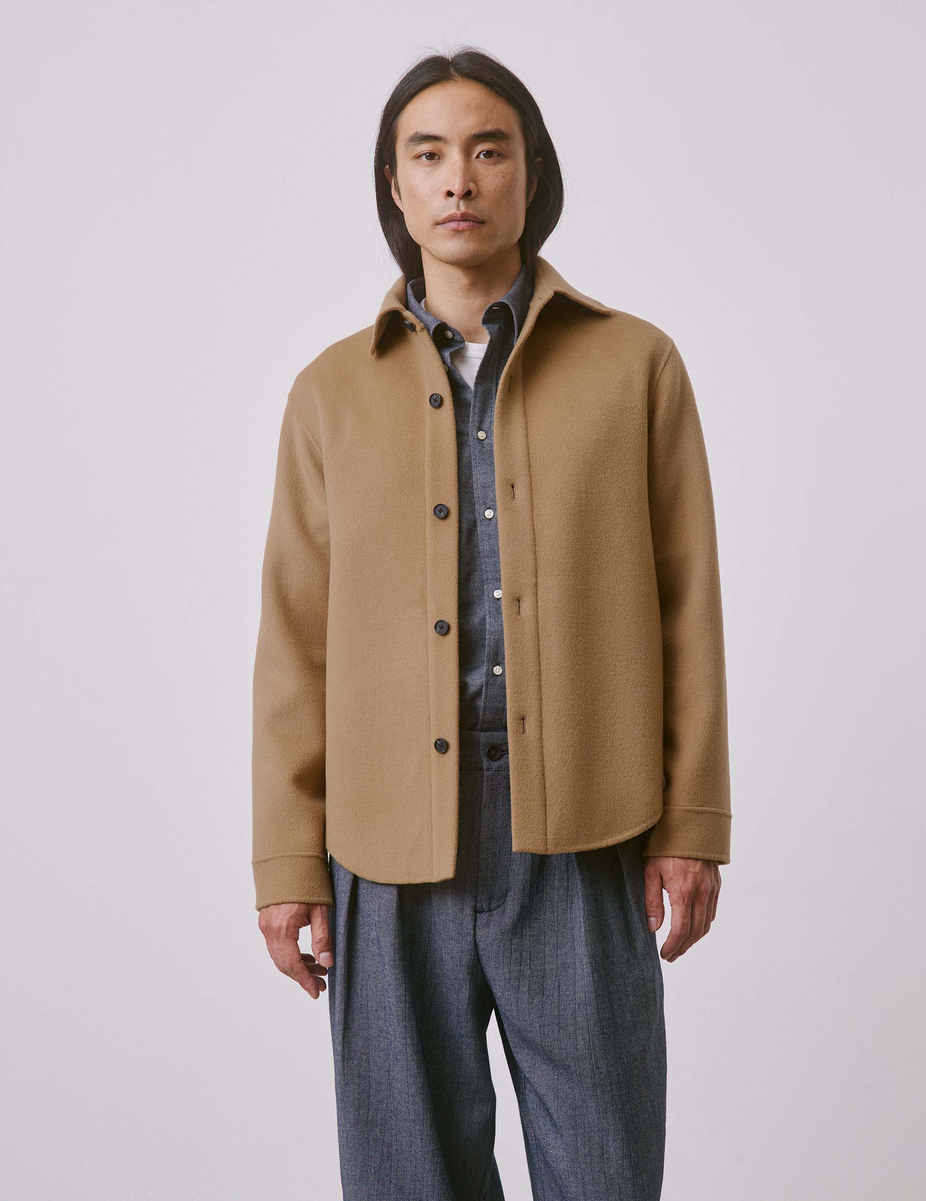 Beige double-faced wool Peter overshirt