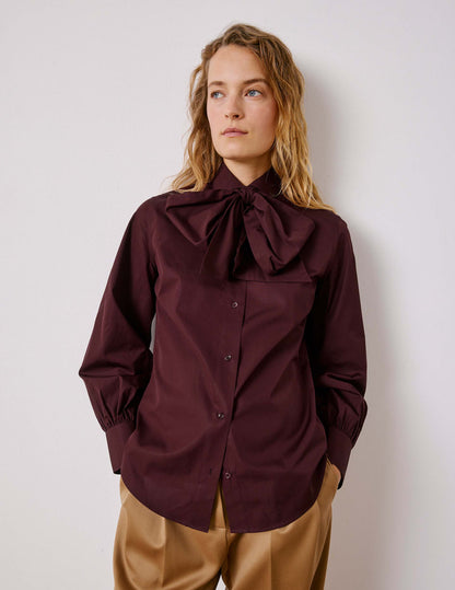 Chemise Pétula col lavalière amovible bordeaux