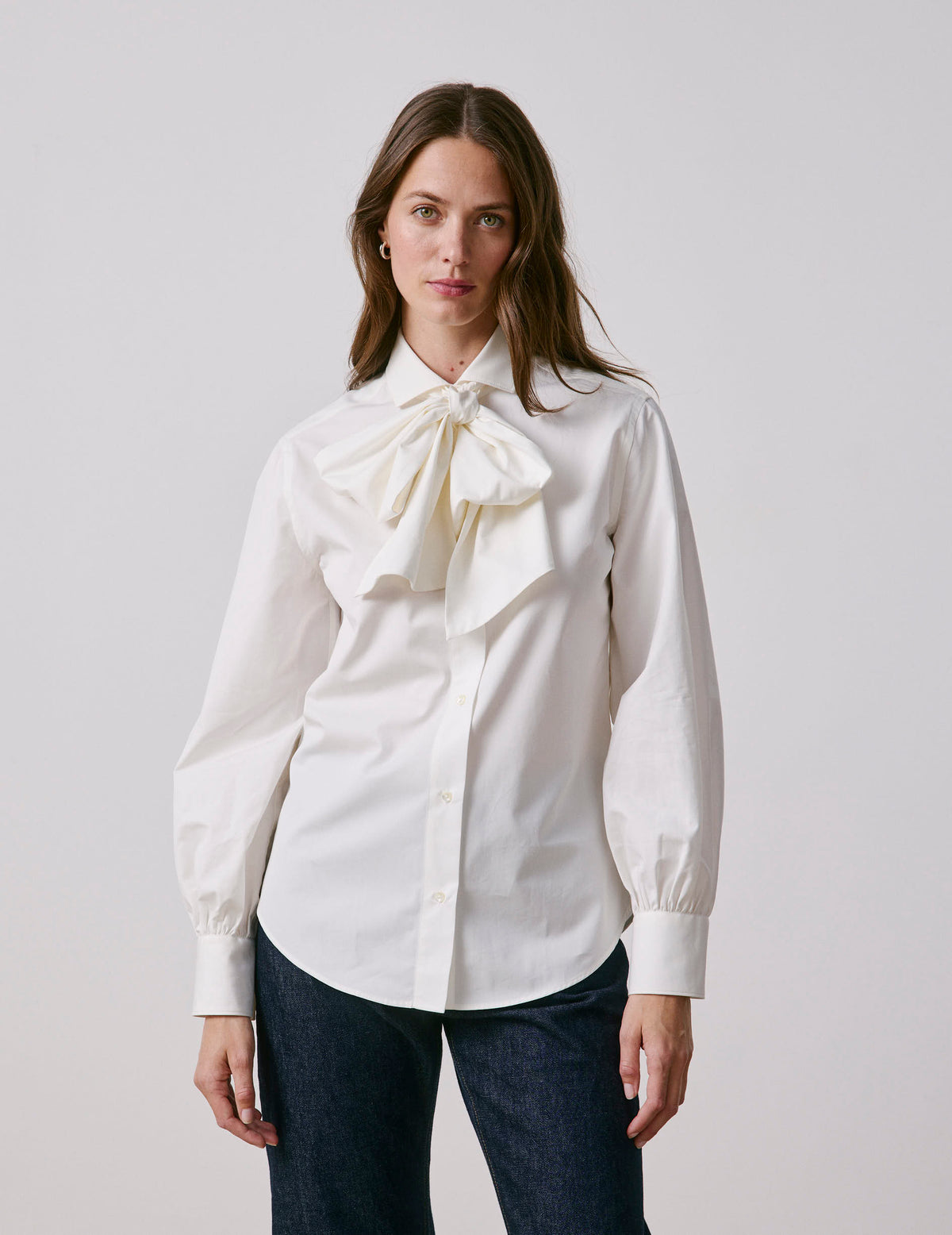 Ecru removable pussybow collar Pétula shirt - Poplin - Cravat Collar#4