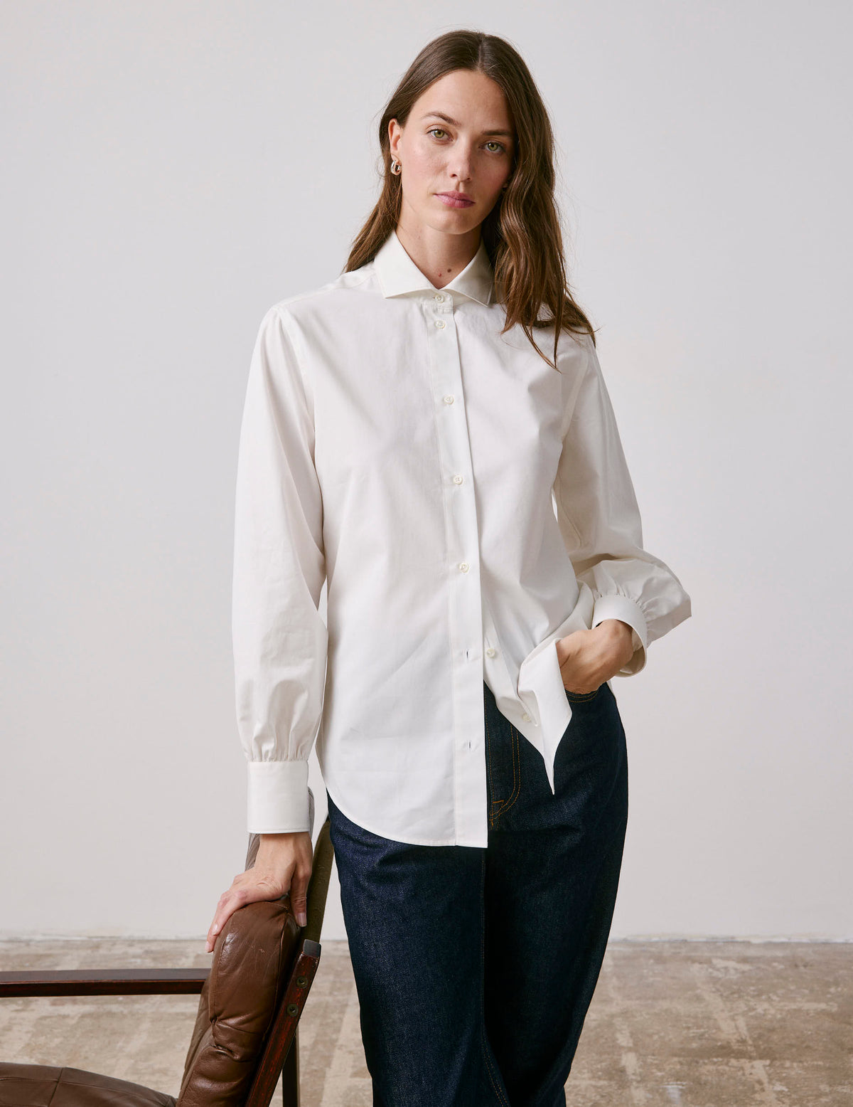 Ecru removable pussybow collar Pétula shirt - Poplin - Cravat Collar#3