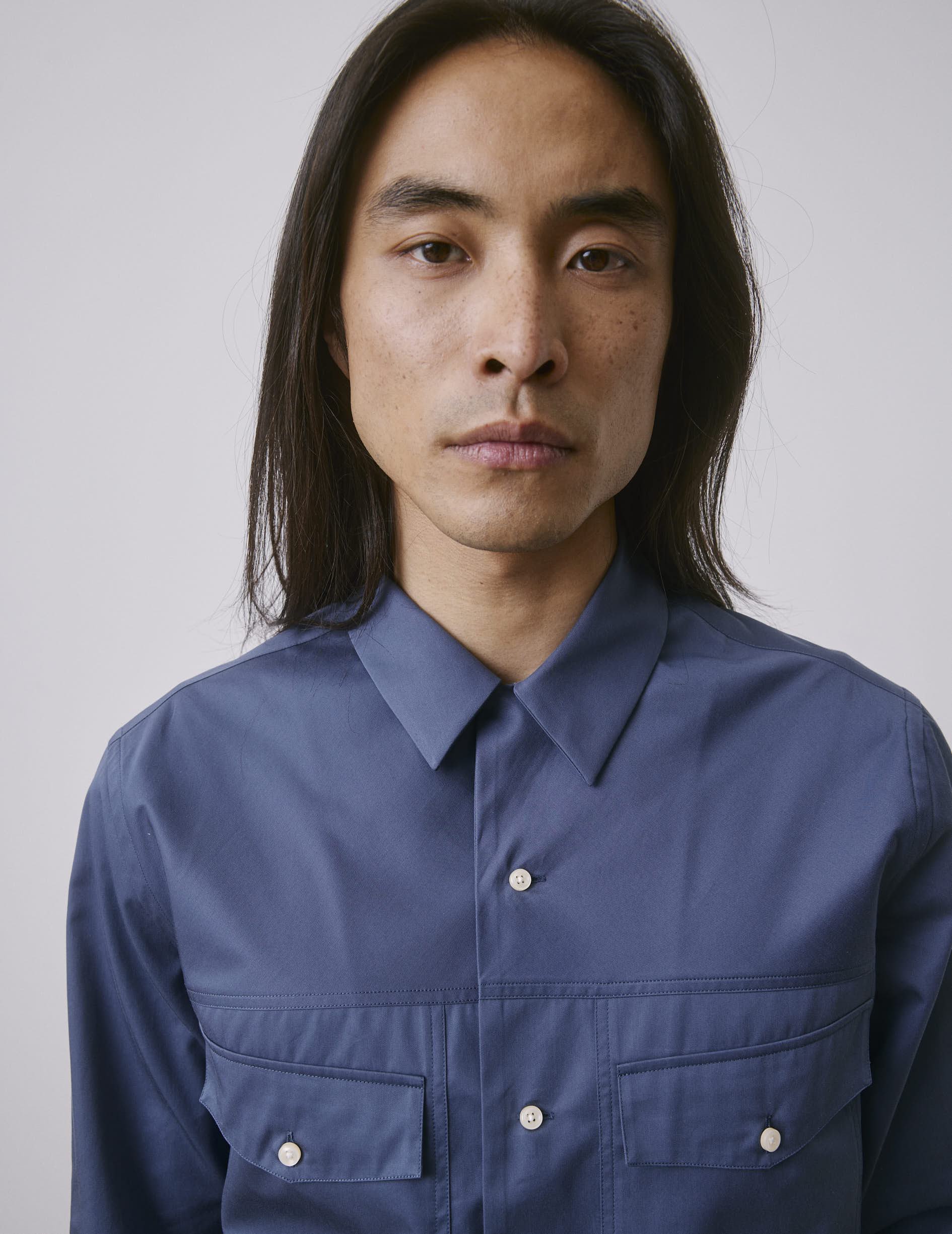 Chemise Pharell bleue - Twill - Col Requin