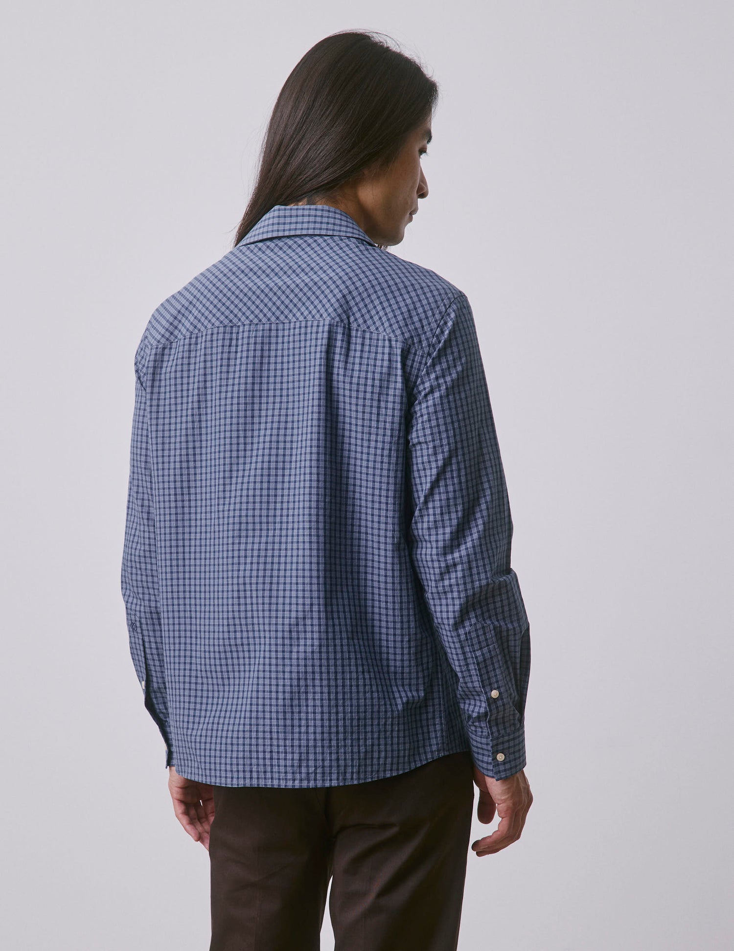 Chemise Pharell à carreaux bleus - Popeline - Col Requin#3