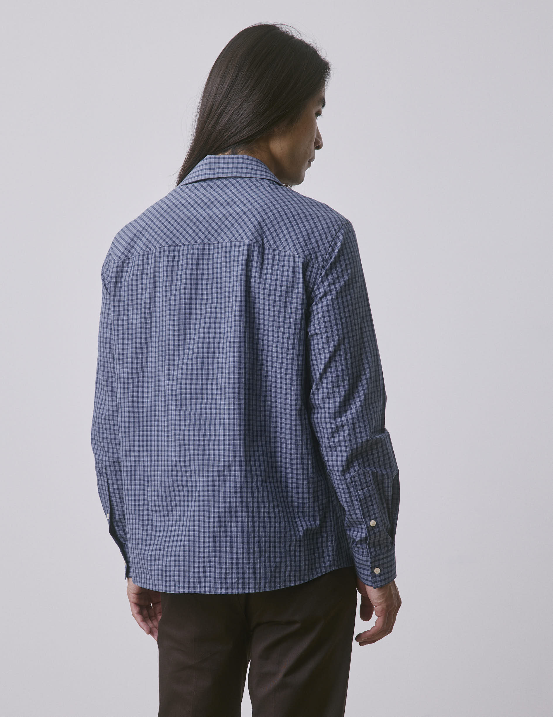 Blue check Pharell shirt - Poplin - Shark Collar
