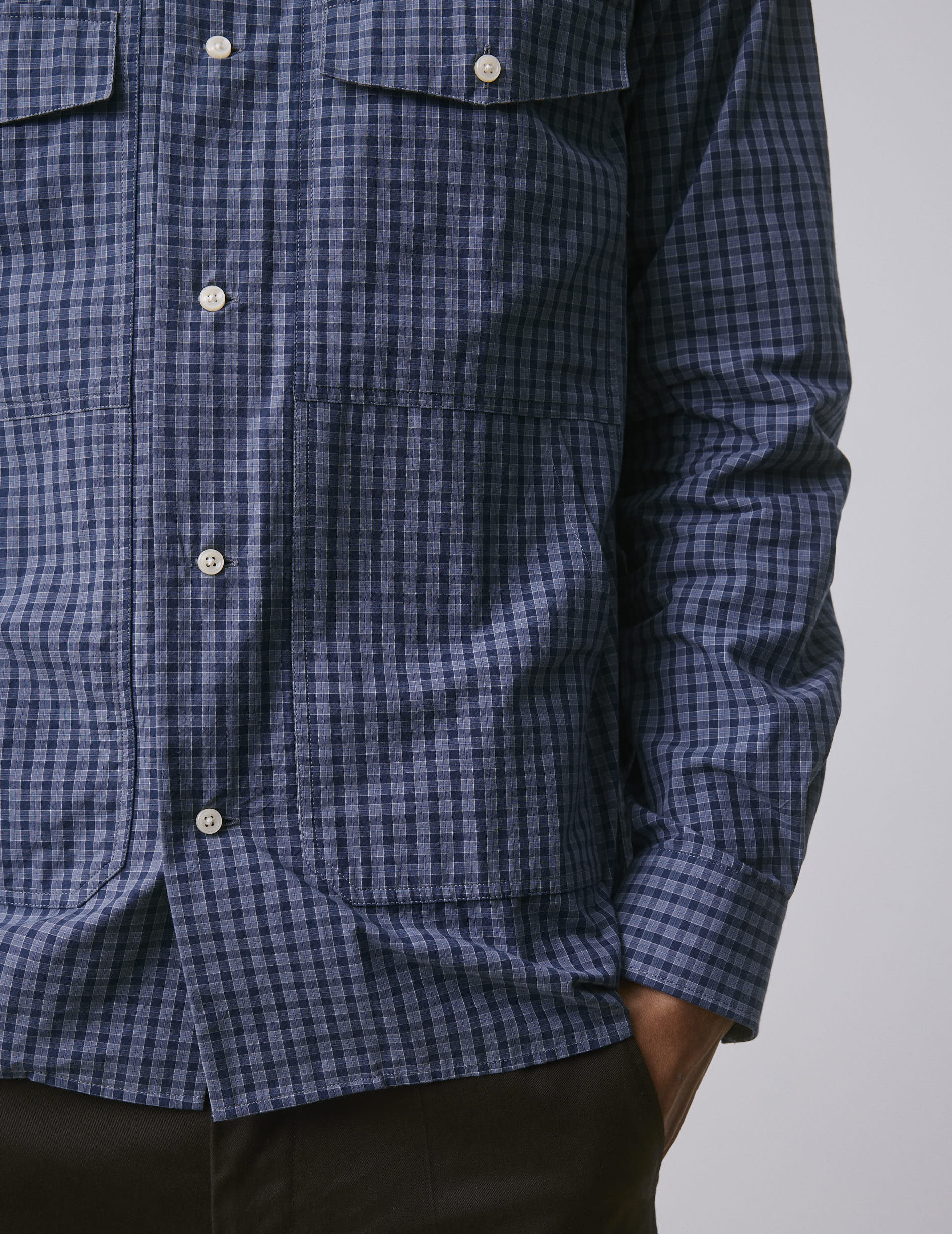 Blue check Pharell shirt - Poplin - Shark Collar