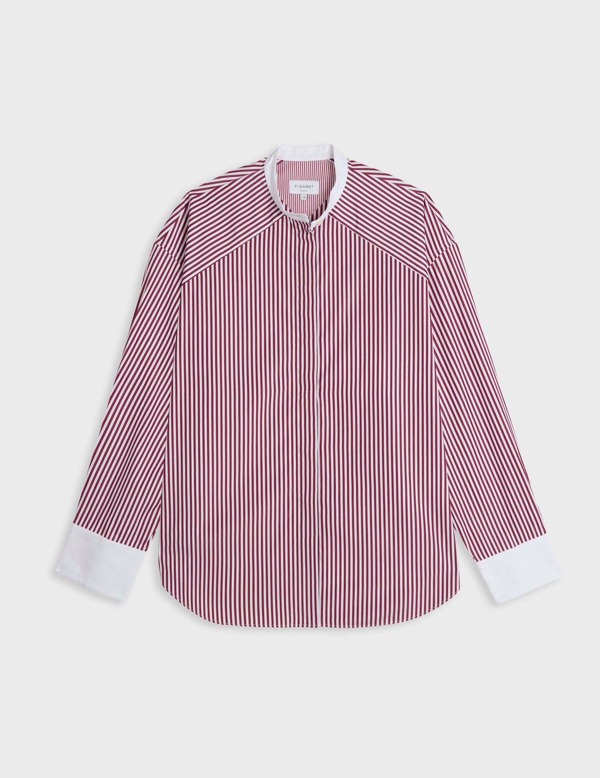 Chemise oversize Pia rayée bordeaux - Popeline - Col Officier#4