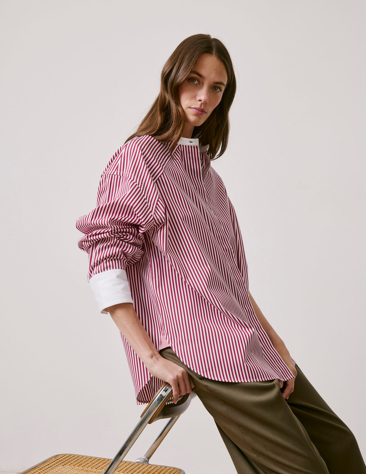 Chemise oversize Pia rayée bordeaux