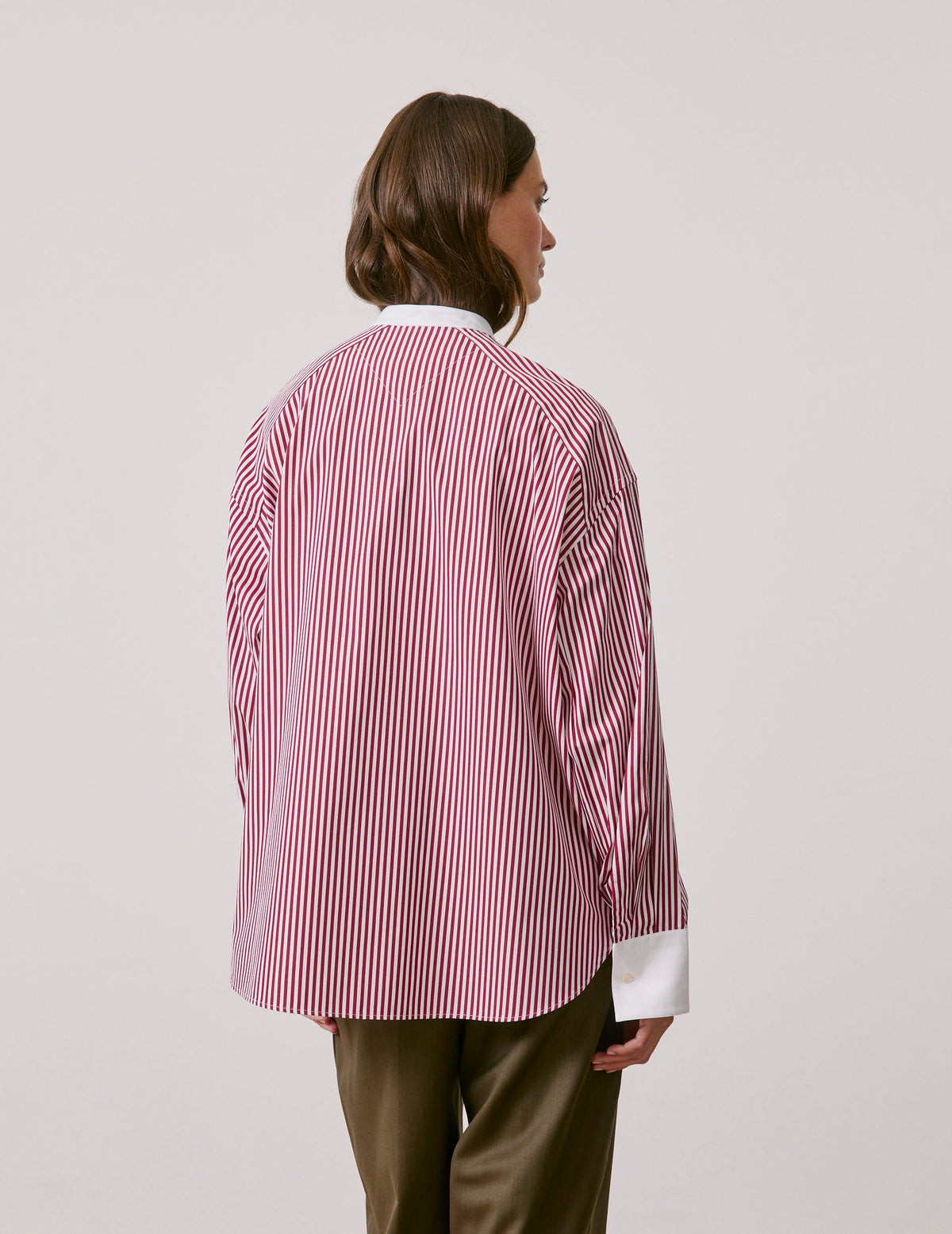 Chemise oversize Pia rayée bordeaux - Popeline - Col Officier#2