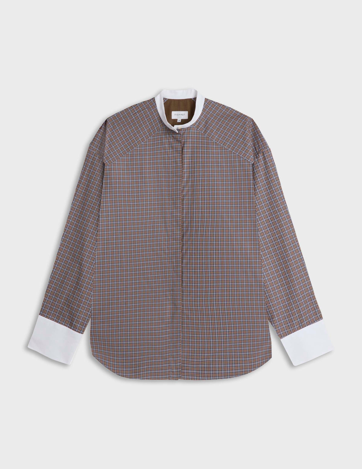Chemise oversize Pia à carreaux marrons - Popeline - Col Officier#9