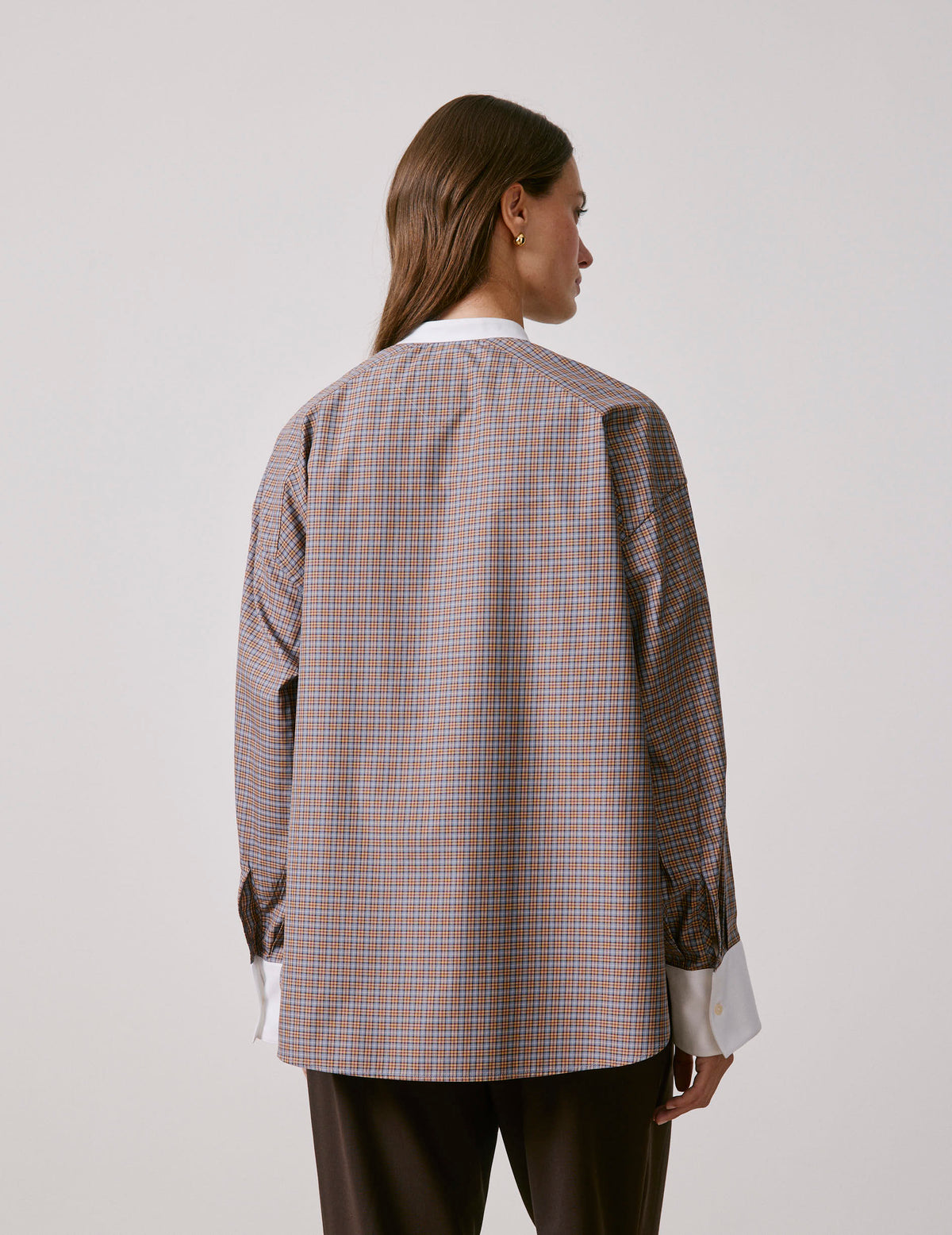 Chemise oversize Pia à carreaux marrons - Popeline - Col Officier