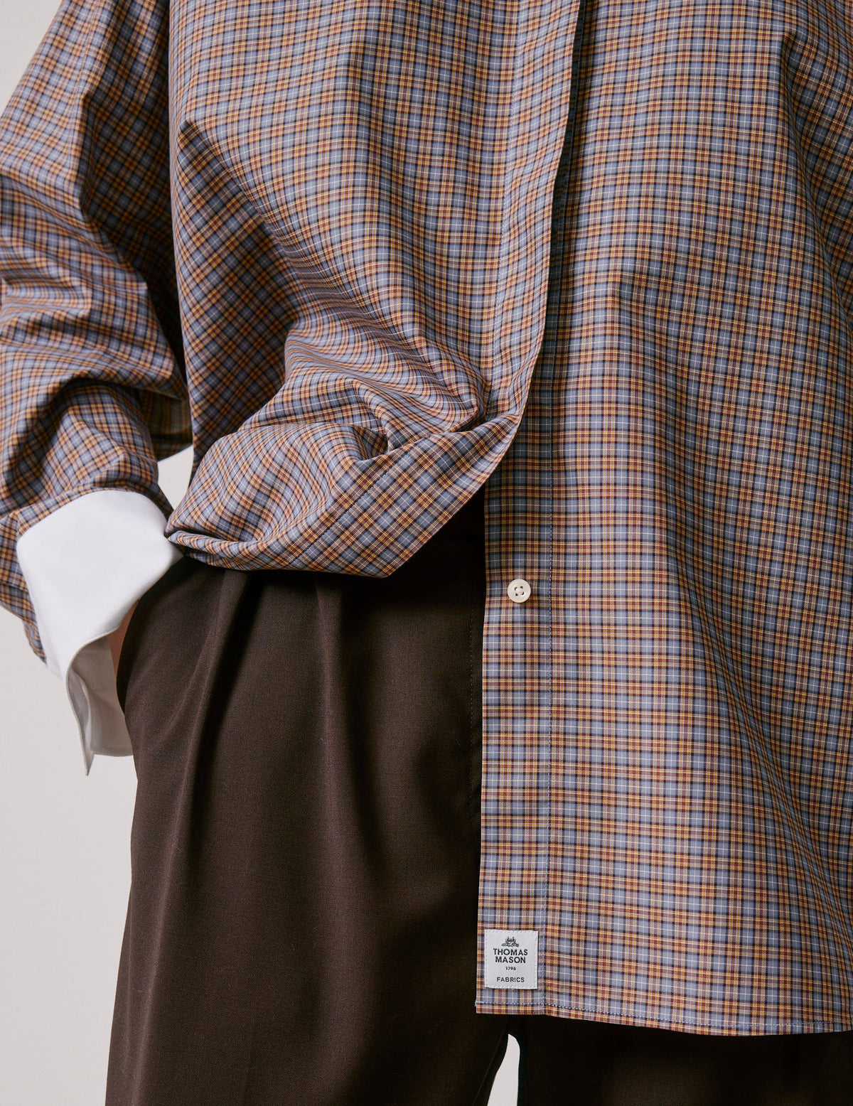 Chemise oversize Pia à carreaux marrons - Popeline - Col Officier