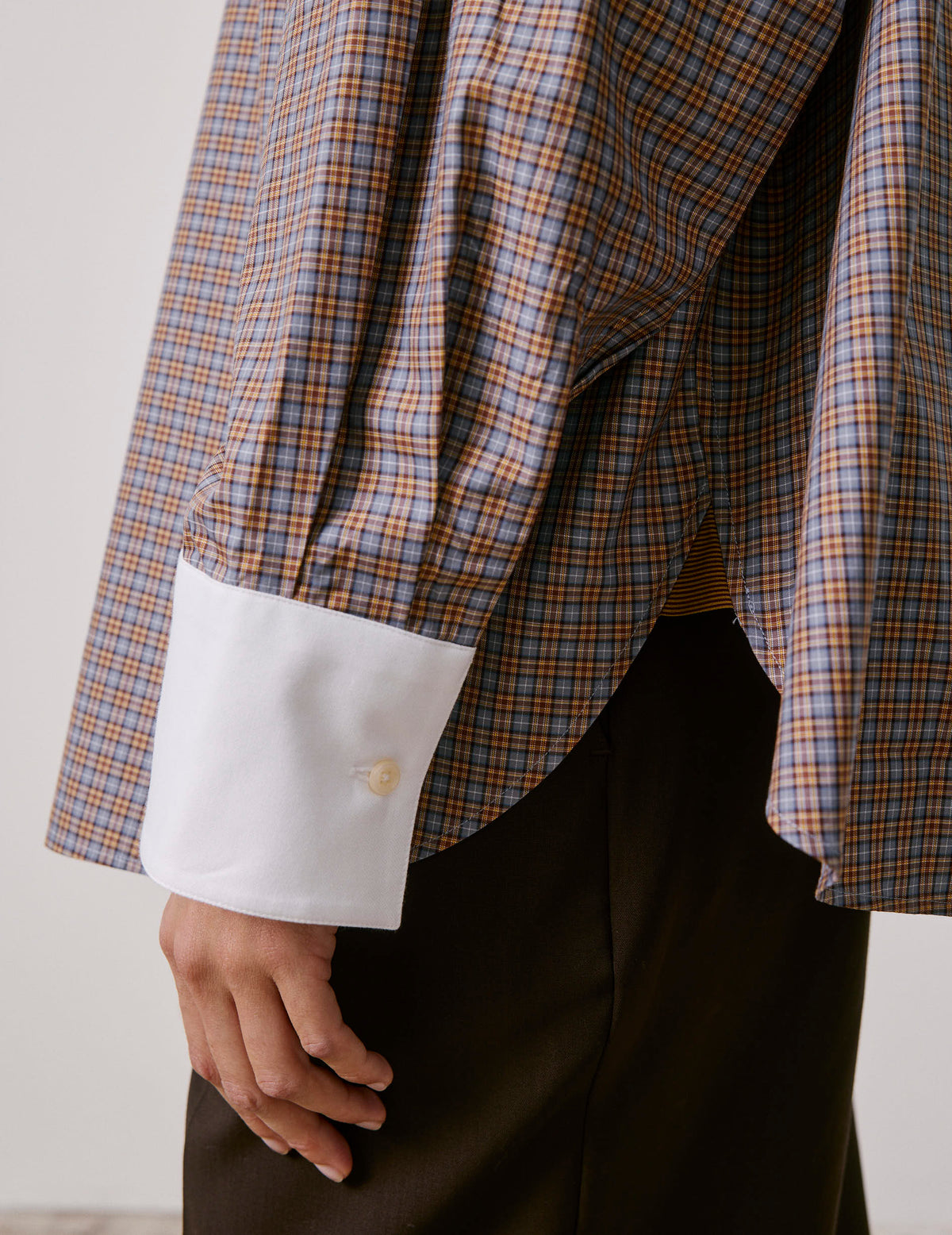 Chemise oversize Pia à carreaux marrons - Popeline - Col Officier