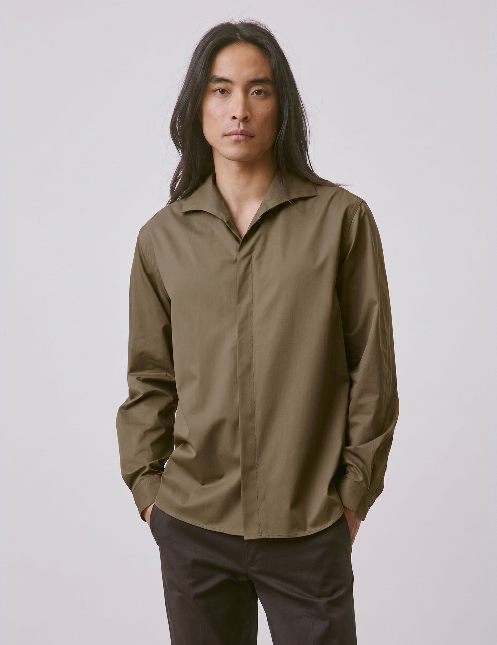 Chemise Pio taupe - Twill - Col Transformable