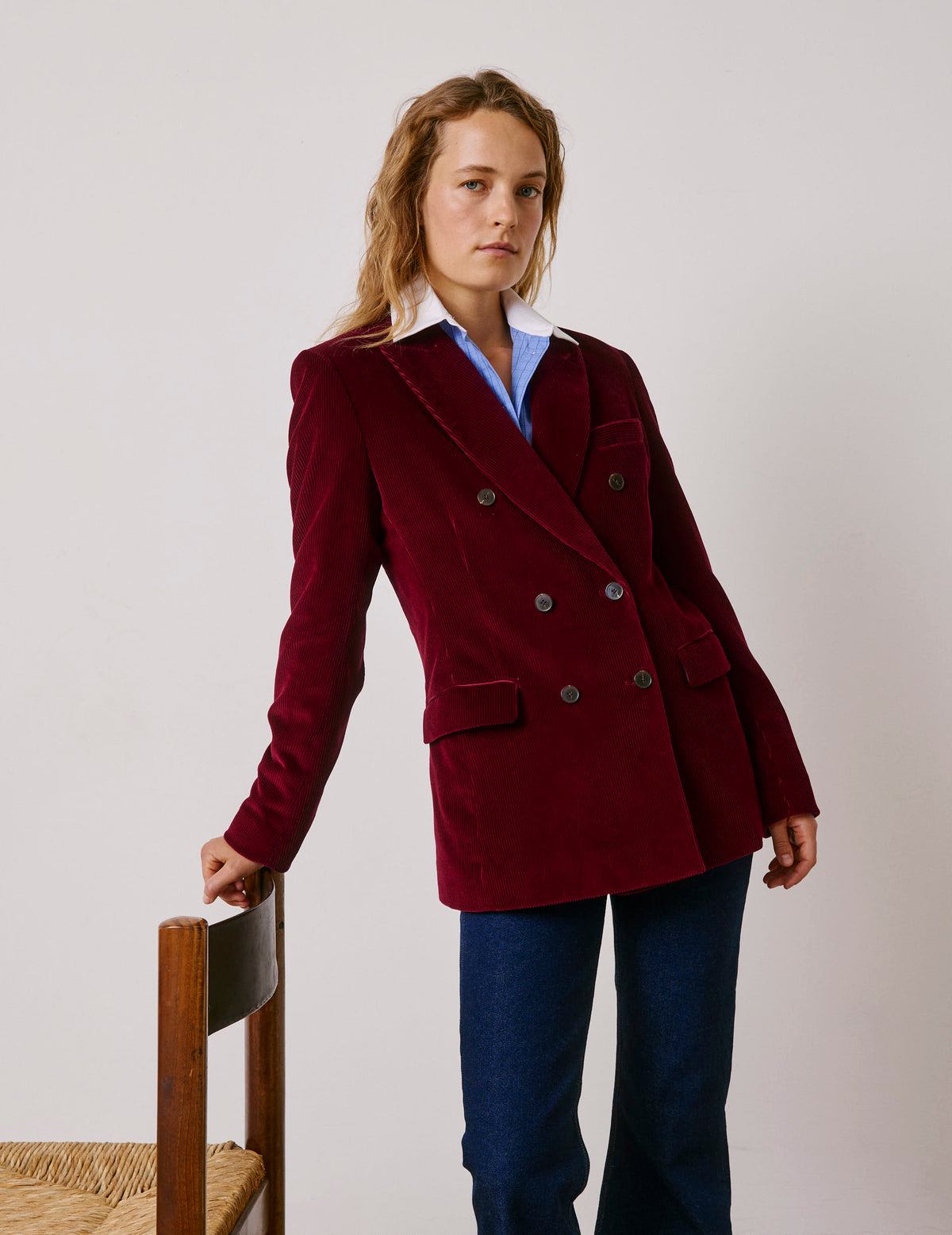 Veste blazer Poème en velours bordeaux