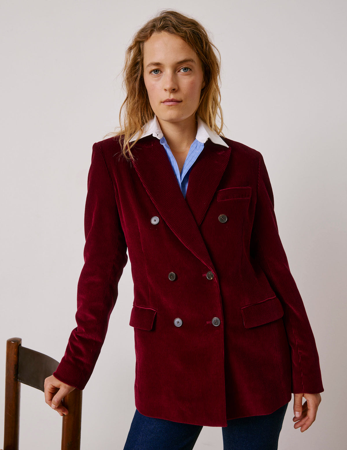 Veste blazer Poème en velours bordeaux