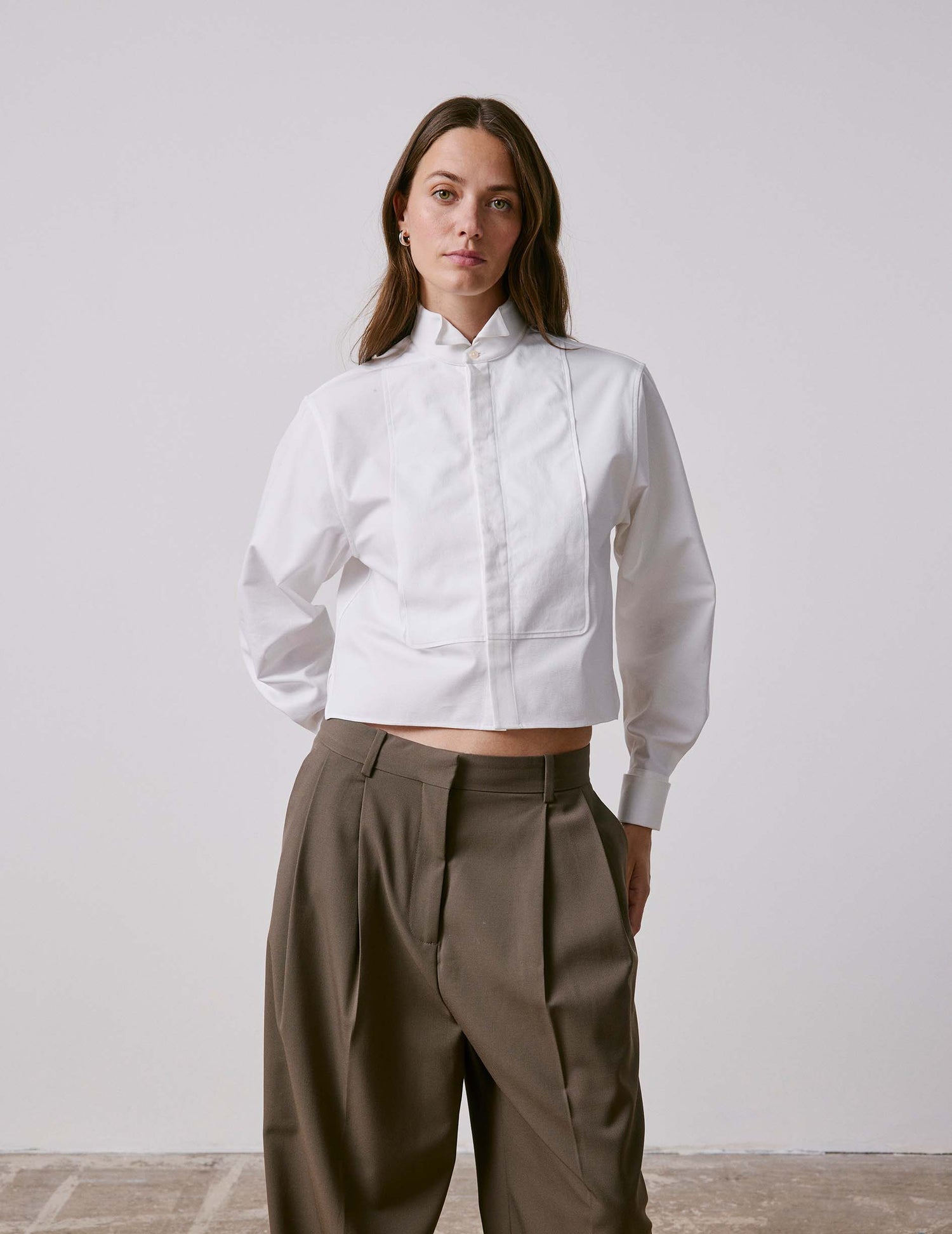 Chemise boxy Preppy blanche - Ottoman - Col Cassé - Poignets Mousquetaires