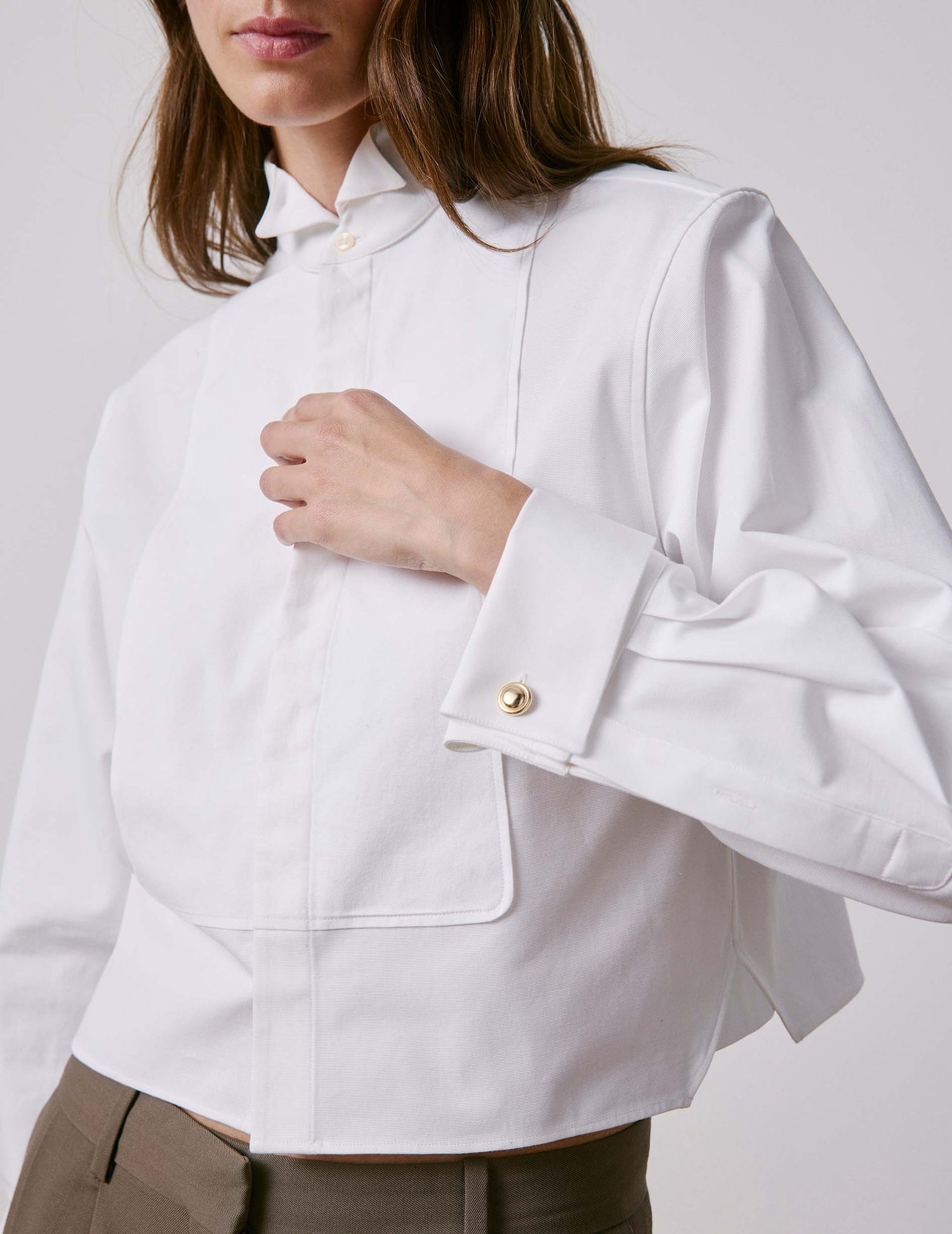 Chemise boxy Preppy blanche - Ottoman - Col Cassé - Poignets Mousquetaires#3