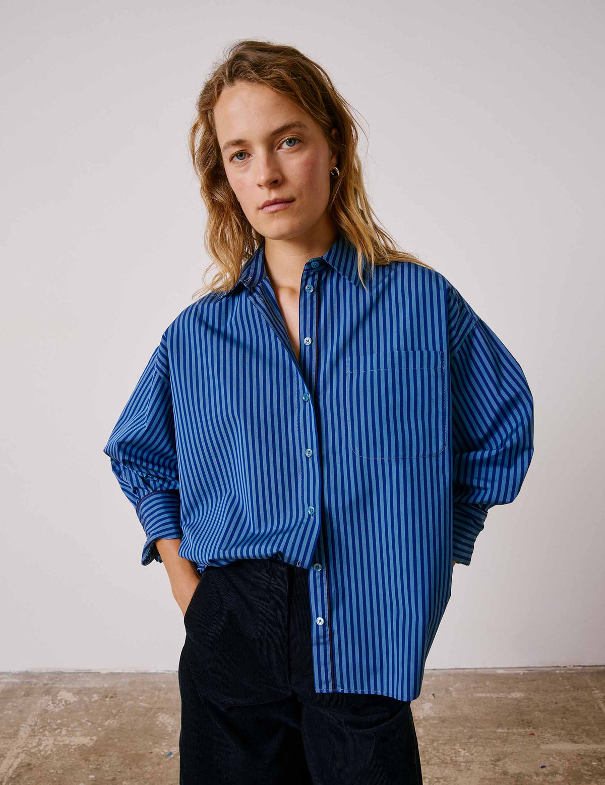 Chemise oversize Soffy rayée bleue - Popeline - Col Chemise#3