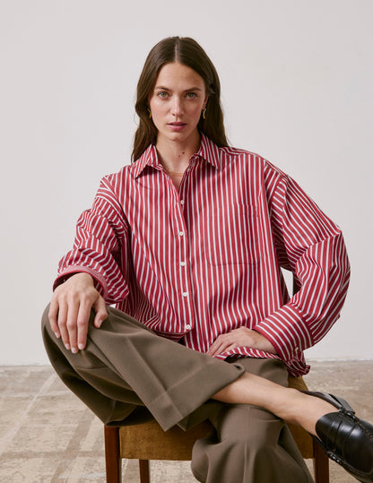 Chemise oversize Soffy rayée rouge
