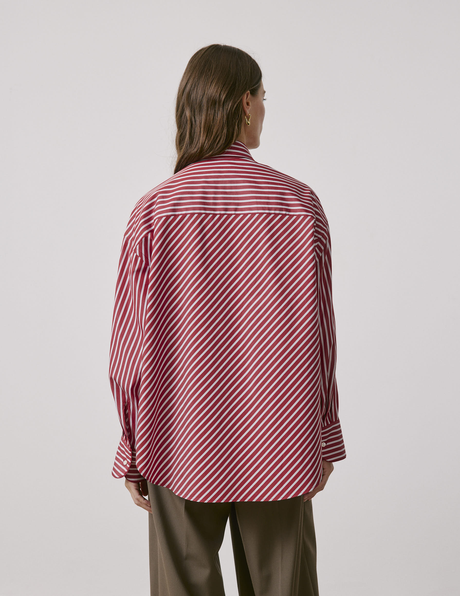 Chemise oversize Soffy rayée rouge - Popeline - Col Chemise