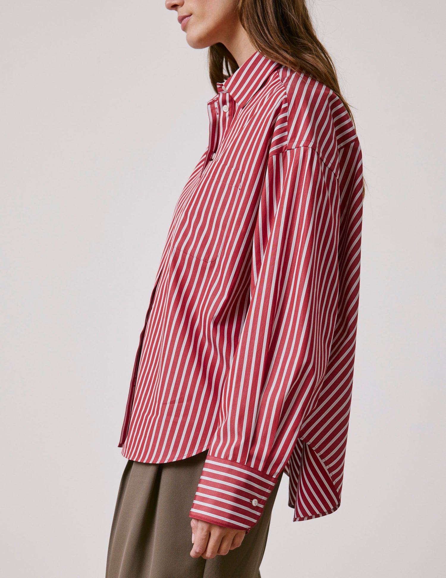 Chemise oversize Soffy rayée rouge - Popeline - Col Chemise#3