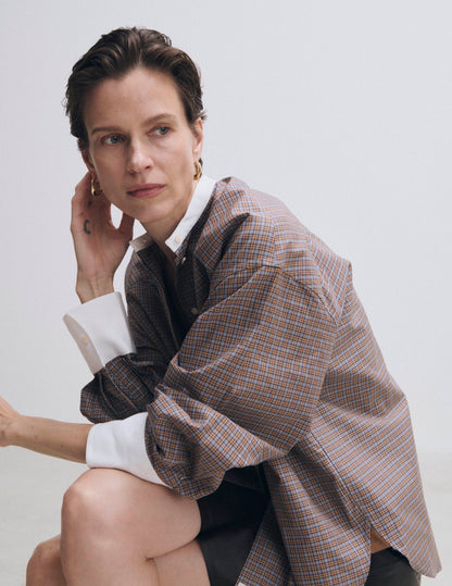 Chemise oversize Pia à carreaux marrons