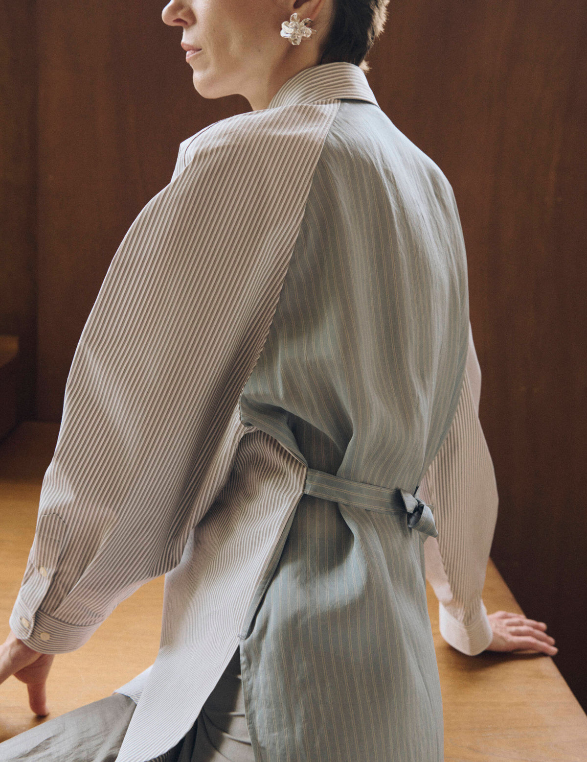 Chemise oversize Paloma rayée grise - Popeline - Col Américain