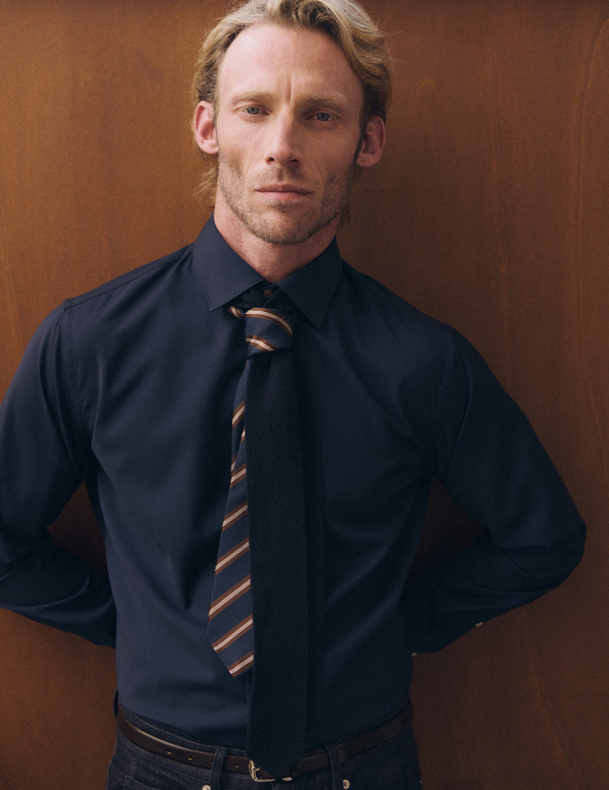 Chemise Auguste en laine vierge bleu marine - Laine - Col Français