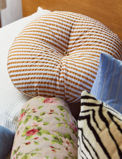 Pandoro striped ochre seersucker cushion