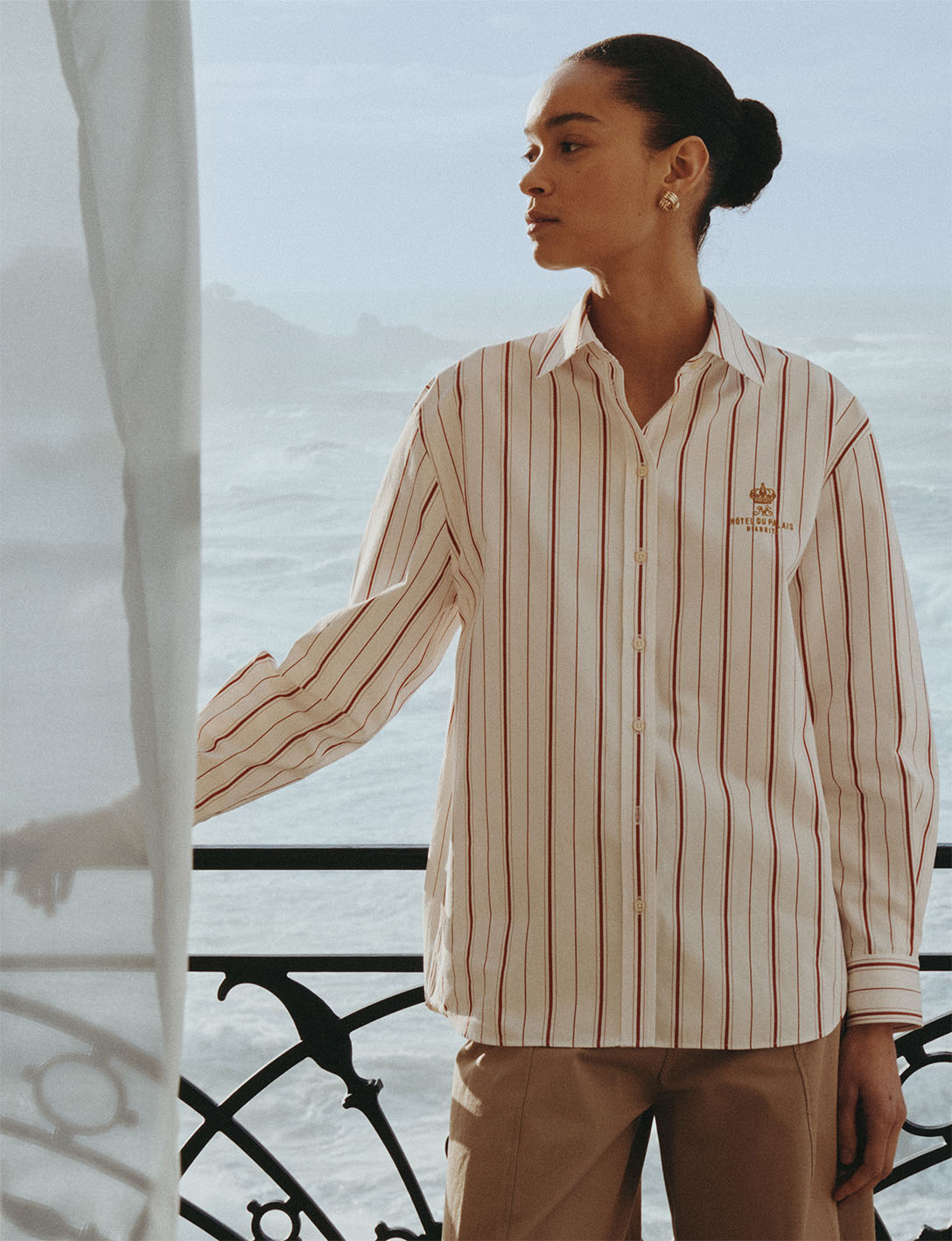 Unisex Olatua rust-orange striped shirt - Poplin - Figaret Collar