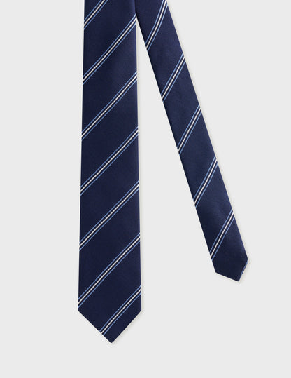 Thin tie in striped navy silk