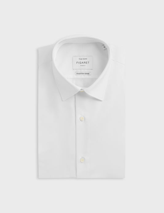 White Wrinkle-Resistant Fitted Shirt - Poplin - Figaret Collar