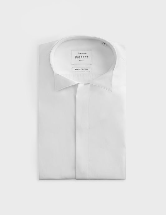 White concealed throat fitted shirt - Poplin - Broken Collar - Musketeers Cuffs