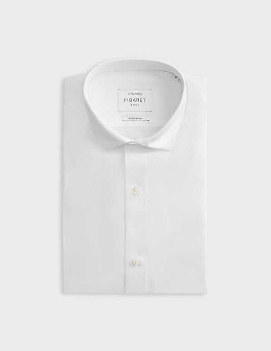 White fitted shirt - Poplin - Thin Collar