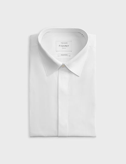 Fitted white concealed throat shirt